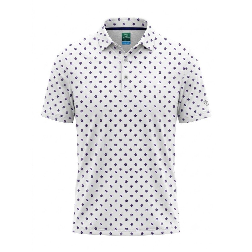 Pro Tour Mens Golf Polo Shirt L White Beach Ball Print Coolplay Performance